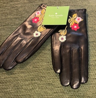 KATE SPADE IN BLOOM BLACK LEATHER GLOVES SIZE  SMALL BEAUTIFUL RETAIL $118