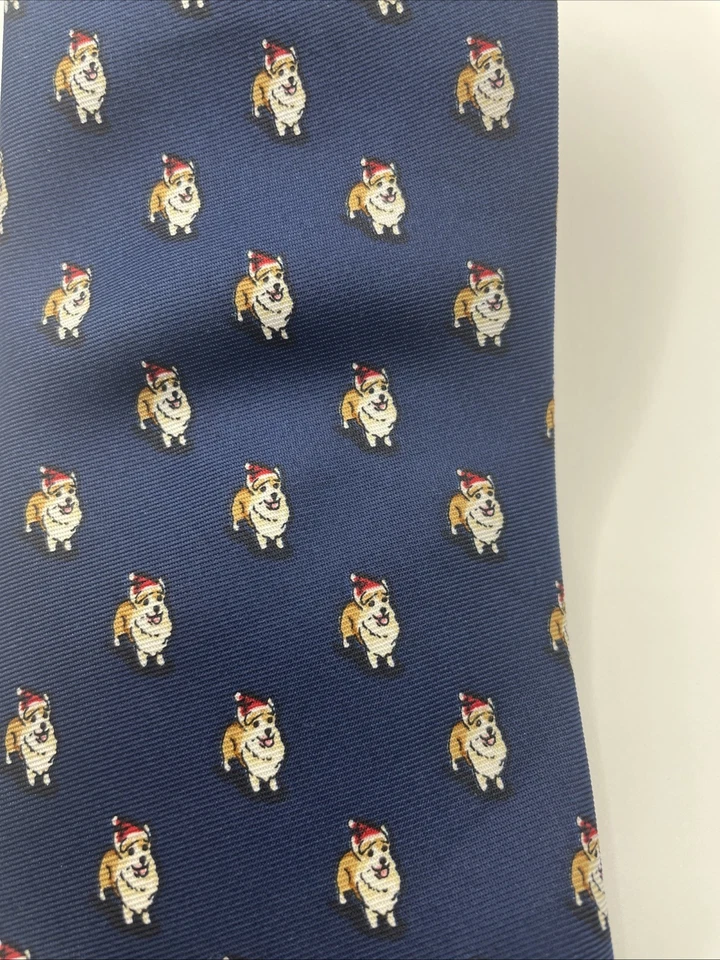 Corbata Tommy Hilfiger Cuello Papá Noel Perro Estampado Azul Novedad Diseño Cachorro Corbata de Navidad Foto 3 de 4