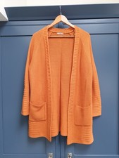Womens Orange Long Cardigan With Pockets Size 12