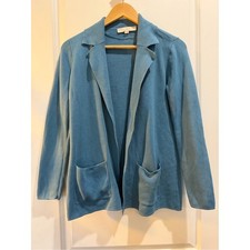 LOFT Blue Open Front Knit Blazer Cardigan Jacket XS 100 Cotton Pockets