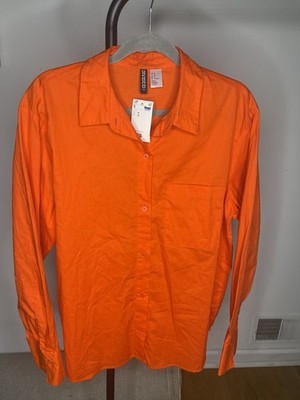 Divided by H&M Men's M Orange Solid Long Sleeve Point Collar Button-Up Shirt