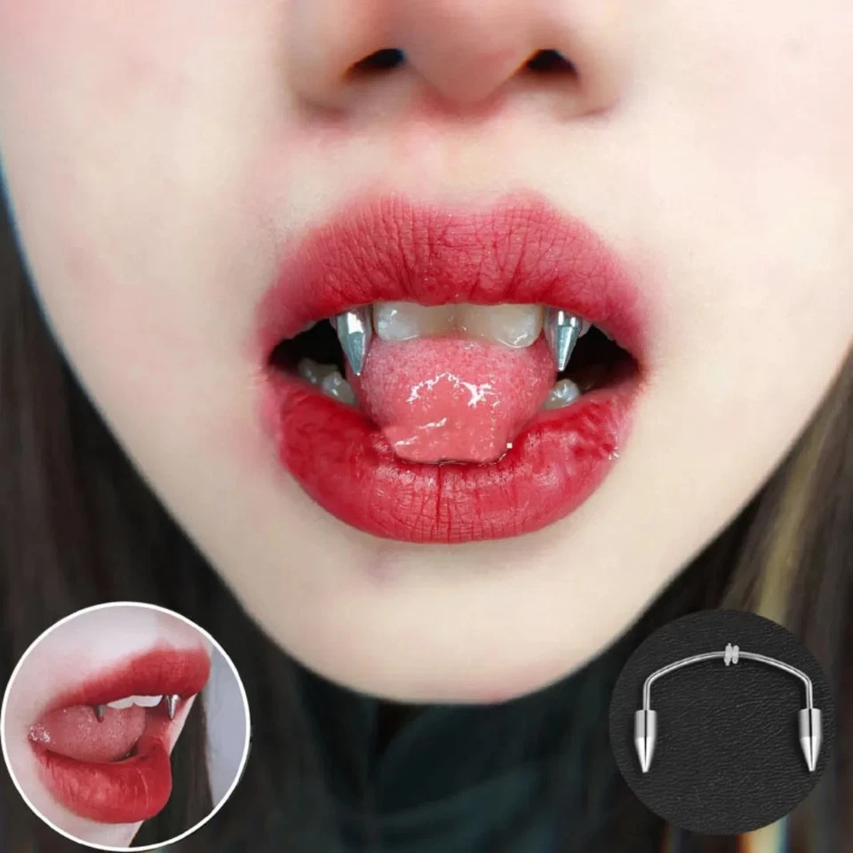 Edelstahl Vampir Fangs Lippenpiercing Schmuck Einzelstück Geometrisch - Bild 2 von 4