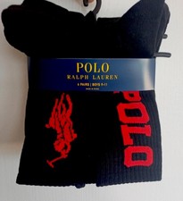 Polo Ralph Lauren Socks BOYS CREW BLACK Sz L/XL Shoe Sz 4-10 Sock Sz 9-11 School