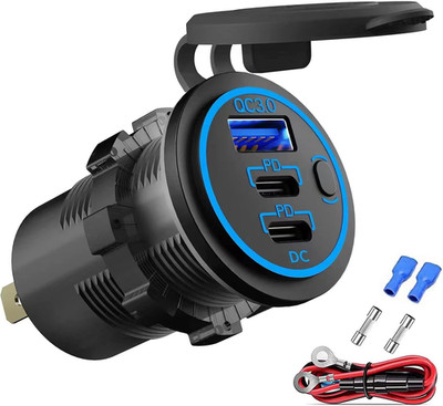 12V USB Outlet Wire USB Charger Multi Port, Dual PD3.0 USB-C and Quick Charge3.0