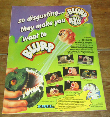 Vintage 1991 ERTL Blurp Balls ADVERT EXTREMELY RARE Count Croaky Biff Boney