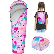 3-Season Sleeping Bag for Kids, Warm Cool Weather, Pink Camping Gear
