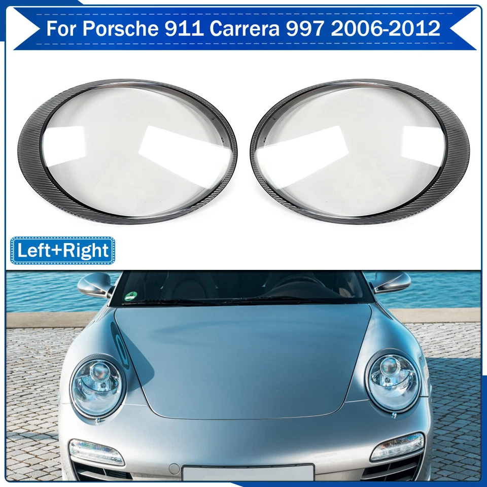 Pair Front Headlight Lens Covers Shell For Porsche 997 911 Carrera 2006-2012 L+R Foto 2 de 4