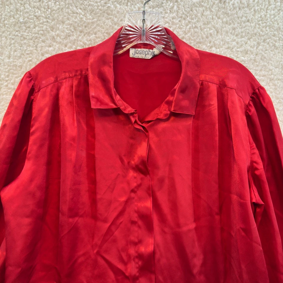 Blusa Top Botón Años 80 90 Vintage 14 XL Mujer Roja Satén Cuello Eduardiano Foto 3 de 4