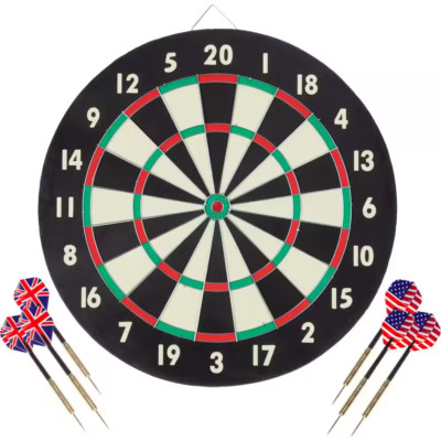 Dart Board Game Set with Six 17 G Brass Tipped Darts Free Shipping