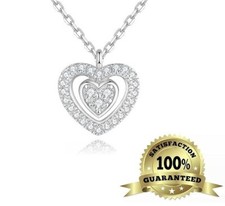 Double Love Heart Pendant Necklace 18K White Gold Plated CZ Stones New 