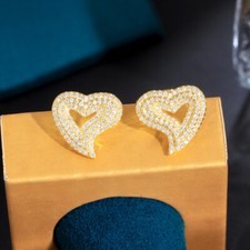 Modern Gold Plated Star Stud Earrings Cubic Zirconia Women Wedding Party Jewelry