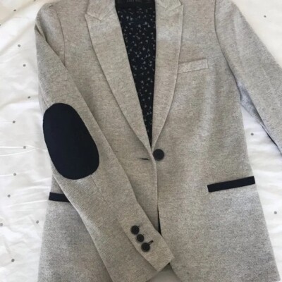 Zara] NWT Herringbone Grey Blazer With Patches Size S