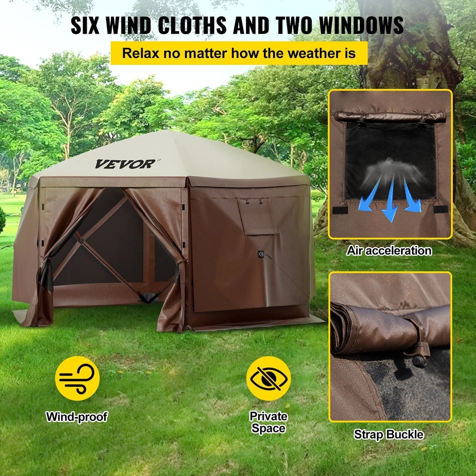 Tienda Gazebo Camping,10'x10',6 Lados Pop-up Toldo Pantalla Tienda para 8 Personas Foto 3 de 4