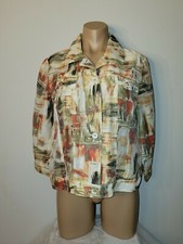Chicos 1 Medium 8-10 Autumn Colors Abstract Artsy Linen Button Up Jacket
