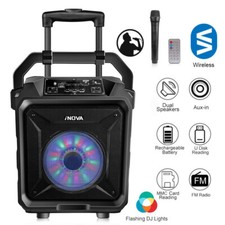25W 8" Wireless Party Speaker Portable Karaoke DJ Bass w Disco Lighting Mic