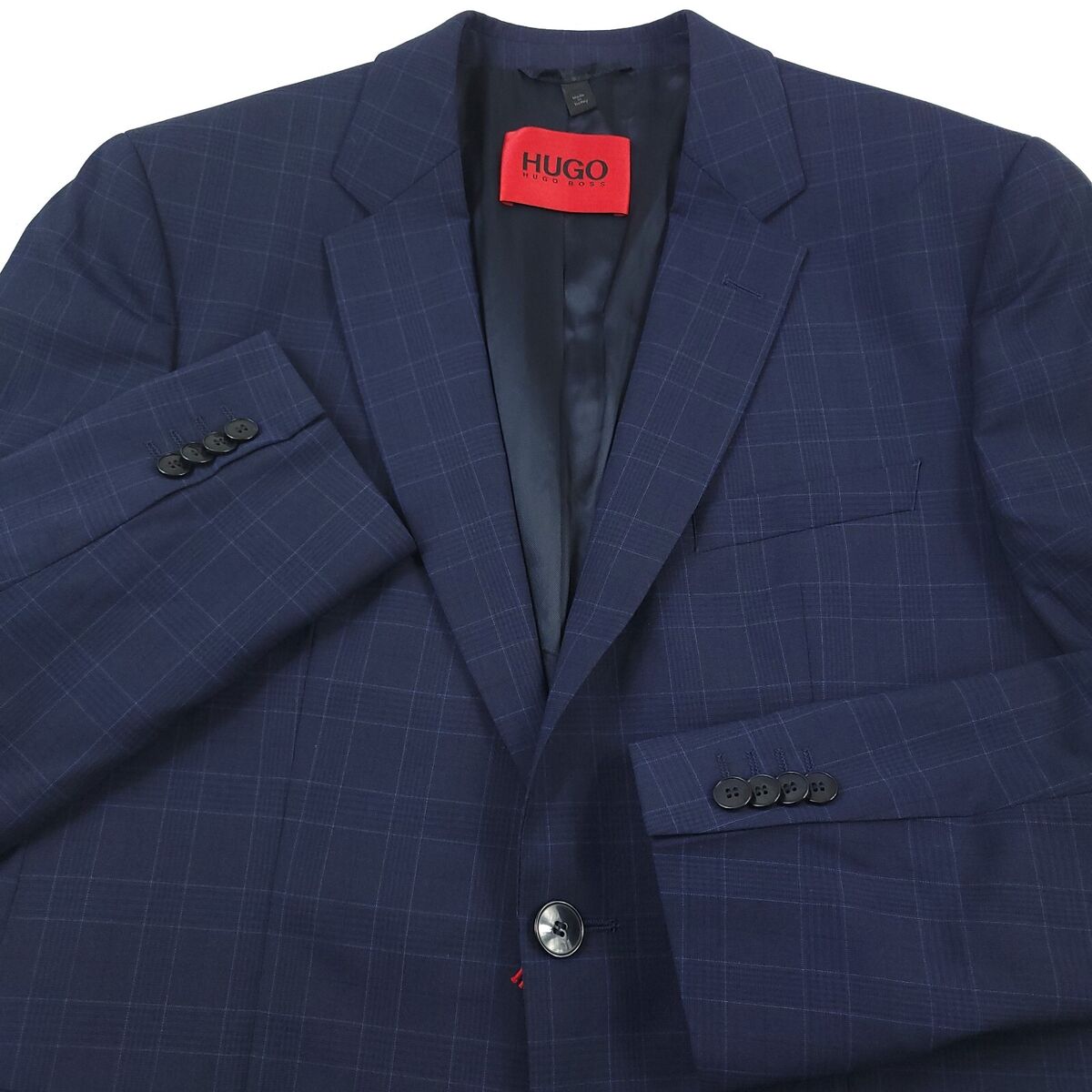 HUGO BOSS Jeffery 212 Dark Blue Plaid Wool Blend Suit Jacket HUGO BOSS Jeffery 212 Dark Blue Plaid Wool Blend Suit Jacket