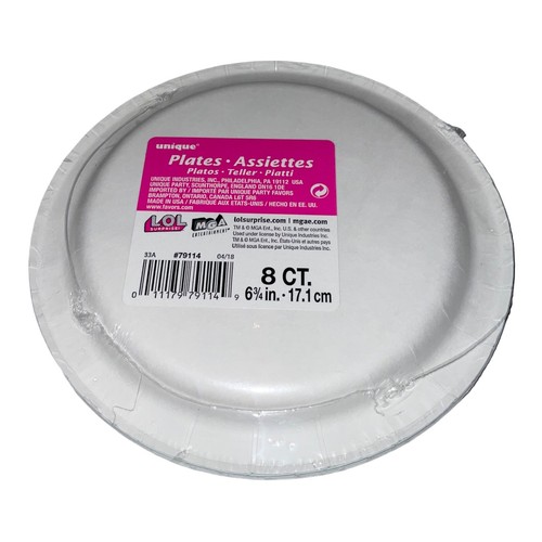 LOL SURPRISE PAPER PLATES 7” 8 Count Birthday Party Supplies Cake New Sealed - Picture 2 of 2