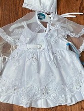 Baby Girls White Christening Baptism Dedication Dress Gown XS-S-M-L-XL/ 5635