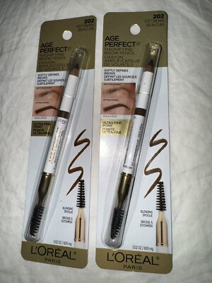 (2) Loreal Age Perfect Magnifying Brow Pencil 202 Soft Brown New Set Pencils