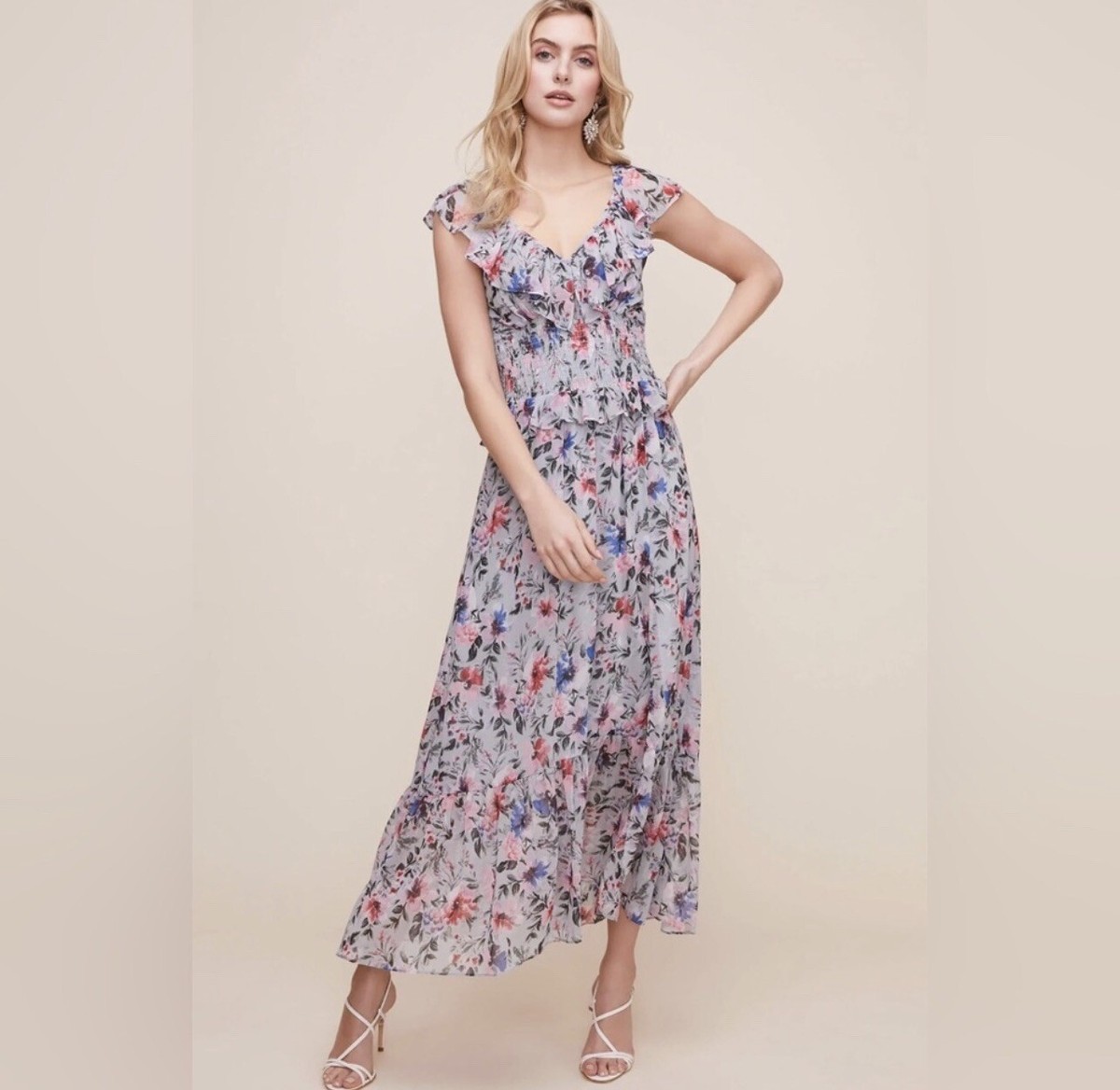 Astr The Label Double V-Neck Flutter Midi Dress - Blue - S Astr The Label Double V-Neck Flutter Midi Dress - Blue - S
