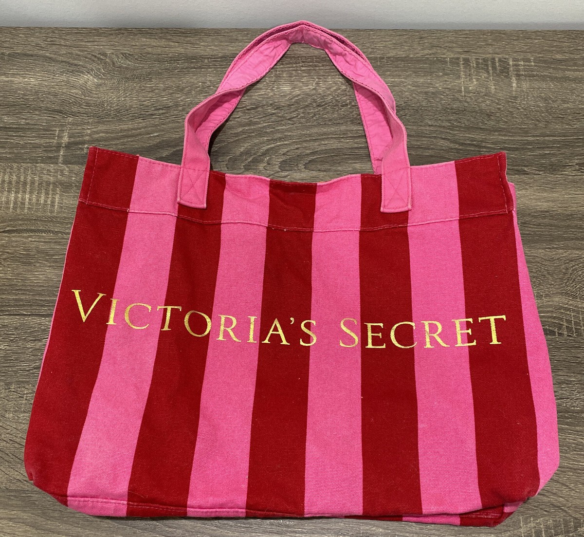 Victoria's Secret Canvas Beach Bag Tote Weekender Pink Red