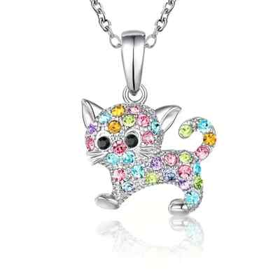 Cute Cat Cartoon Animal Necklace Sparkling Rhinestone Decor Necklace Jewelry New