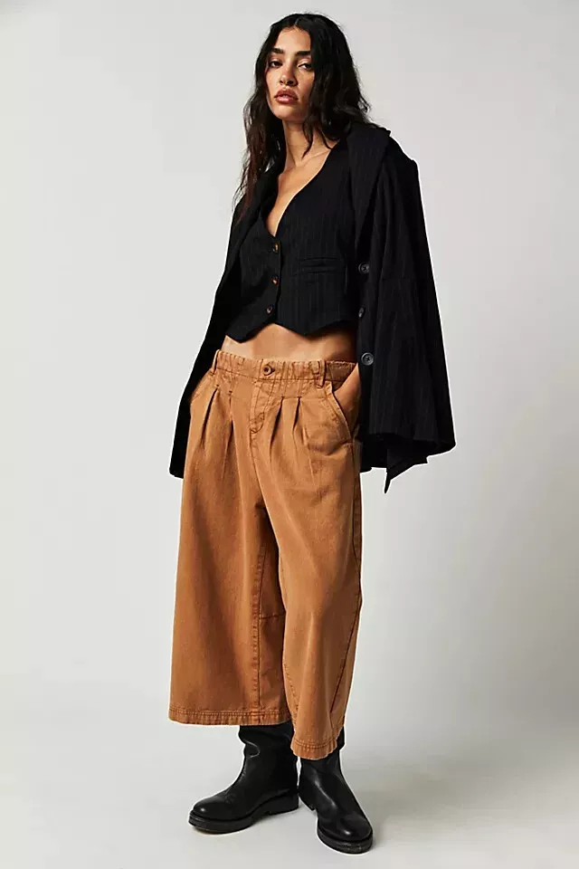 Free People Hard Rain Gaucho Pants High Waisted Wide Leg Cotton XS 0 New 257955