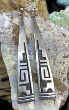 Vintage, Native American Hopi “Lawrence Saufkie” Sterling Silver Earrings, 11.1g