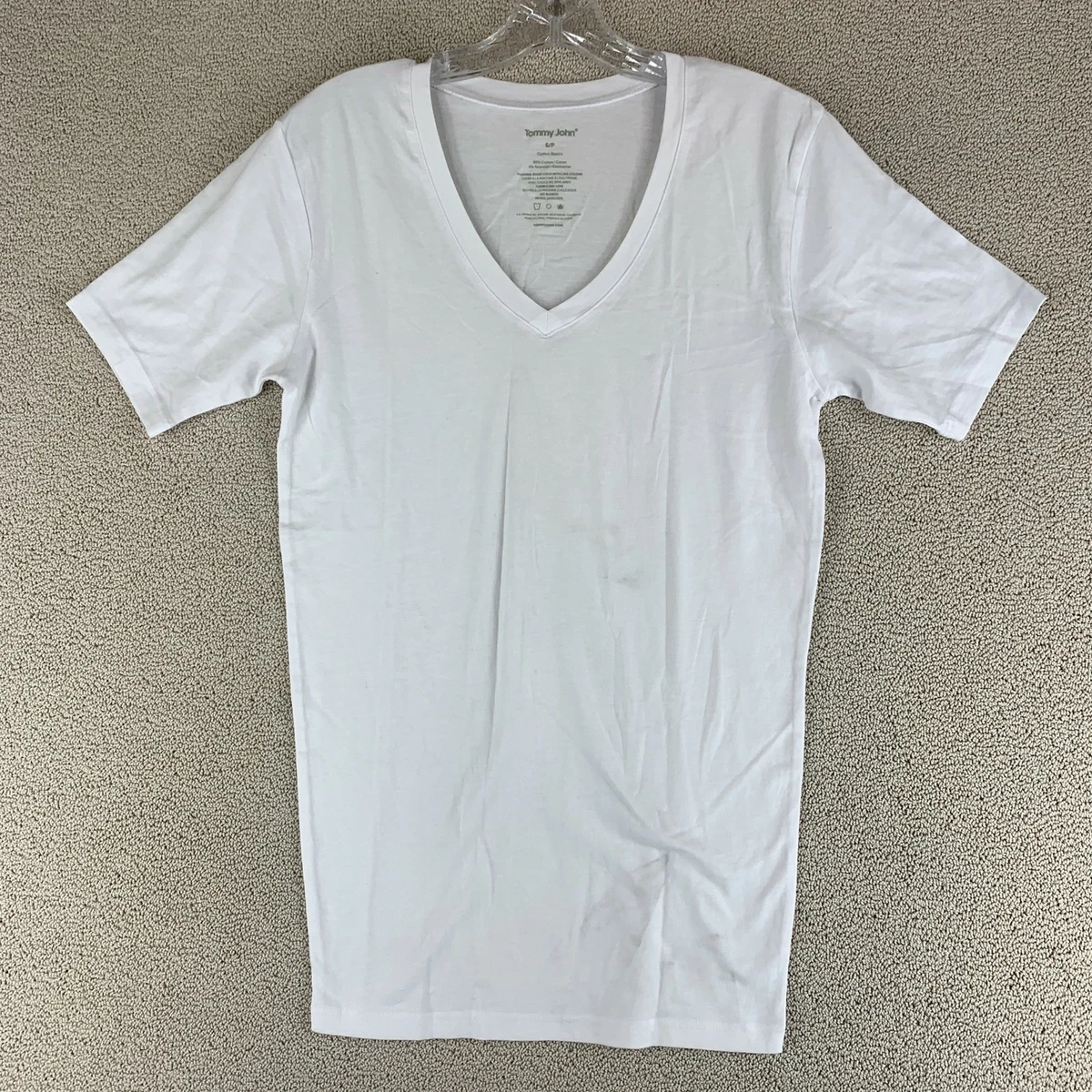 Tommy John Casual Tee T Shirt Mens S P White Knit V Neck Short