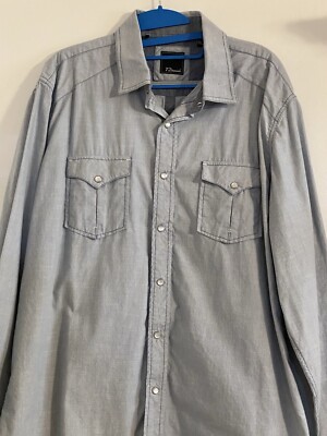 7 Diamonds Mens Size XXL Button Up Shirt Snap Close Long Sleeve Blue Pinstripes