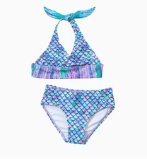 Sun Tail  Mermaid Scale Bikini Bathing Suit 2 piece set (Aurora Borealis)