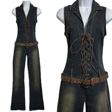 Y2K VTG Hot Kiss Denim Jumpsuit Size M Flare ...