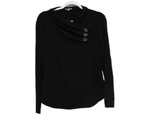 Habitat Clothes to Live In Sweater Size Medium Black Cowl Neck Stretch Buttons