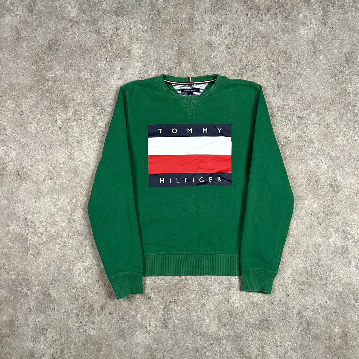 Tommy Hilfiger Sweatshirt Men s Medium M Green Crew Neck Spellout