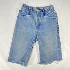 Vintage Weathered Blues Jean Denim 80s Cut Off Shorts 7/8 Juniors High Rise USA