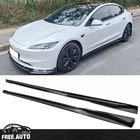 Side Skirts Fits 17-26 Tesla Model 3 IKON Style 2PCS Extension PP Gloss Black