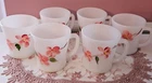 Vintage Anchor Hocking  Peach Blossom White Coffee Mugs. Set Of 6