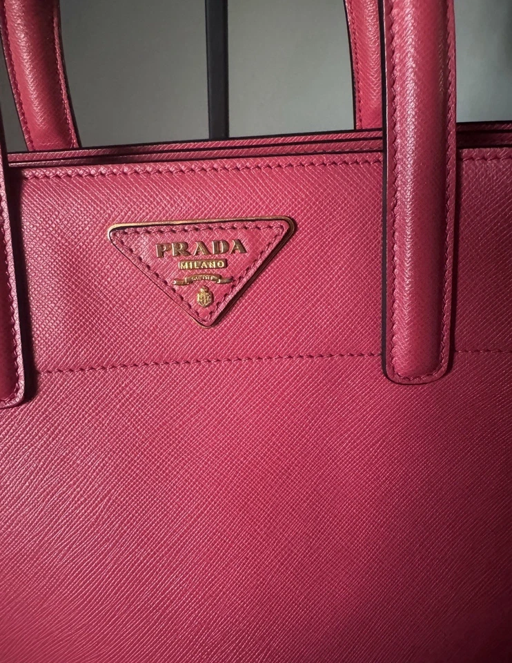 Prada Leather Tote Soft Triple Pocket Saffiano Pink With Strap - Image 2 of 4