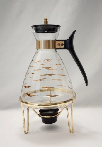 Vintage PYREX MCM Glass Carafe w/ Candle Warmer Stand & Candle Vessel 6 Cup