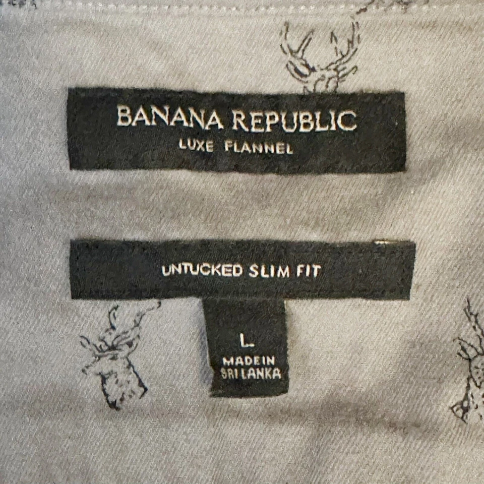 Banana Republic Luxe Flannel Shirt Mens Sz L Untucked Slim Long Sleeve Deer - Image 3 of 4