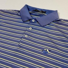 RLX Ralph Lauren Polo Shirt Mens Medium Blue Yellow Stripe Golf Performance