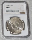 1922 S PEACE 90% SILVER $1 DOLLAR NGC CERTIFIED MS 62 MS62 SAN FRANCISCO US MINT