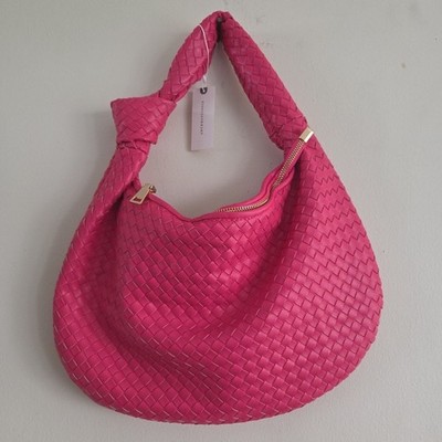 Melie Bianco Brigitte Woven Lg Satchel Bag Faux Leather Pink Anthropologie NWT 