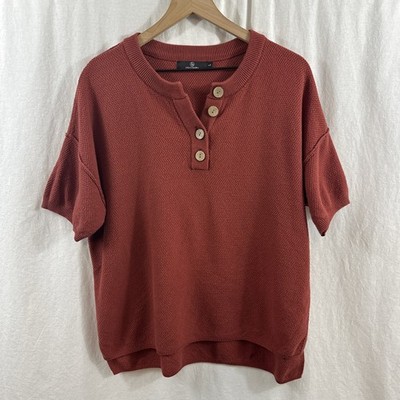 Lillusory Burnt Orange Short Sleeve Knit Sweater Top Womens Size L Beach Preppy