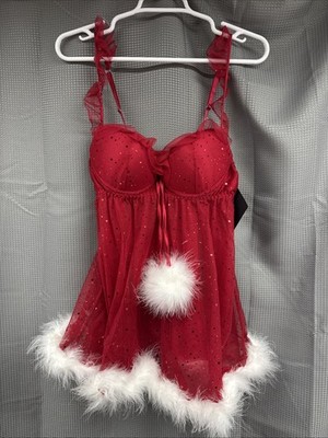 Seductive Wear by Cinema Etoile Red Sequin Babydoll and Thong Set - Medium - New