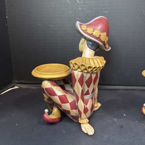 Vintage Resin Jester Harlequin Candle Holders Bookends Figurines Pair - Picture 5 of 19