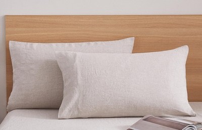 100% French Linen Pillowcases 20x30 Inches Queen Pillowcases Pack of 2 with E...