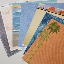 Lot 8 Sheets 12x12 Scrapbook Printed Paper Cardstock VACATION TRAVEL Vintage