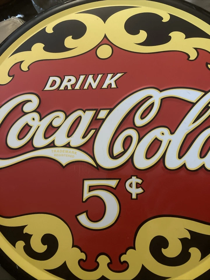 Metal Flat Coca- Cola Sign, 12” Round, Yellow, Black, Red & White - Image 3 of 4