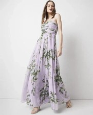 NEW WHITE HOUSE BLACK MARKET WHBM FLORAL LILAC STRAPLESS CHIFFON MAXI DRESS SZ 8